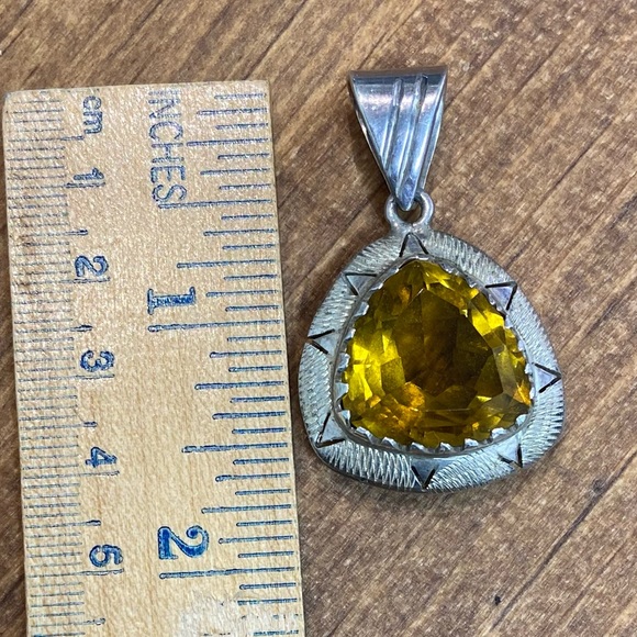 Giant Citrine Sterling Silver Necklace Enhancer Pendant Mexico 925 EUC - Picture 1 of 8